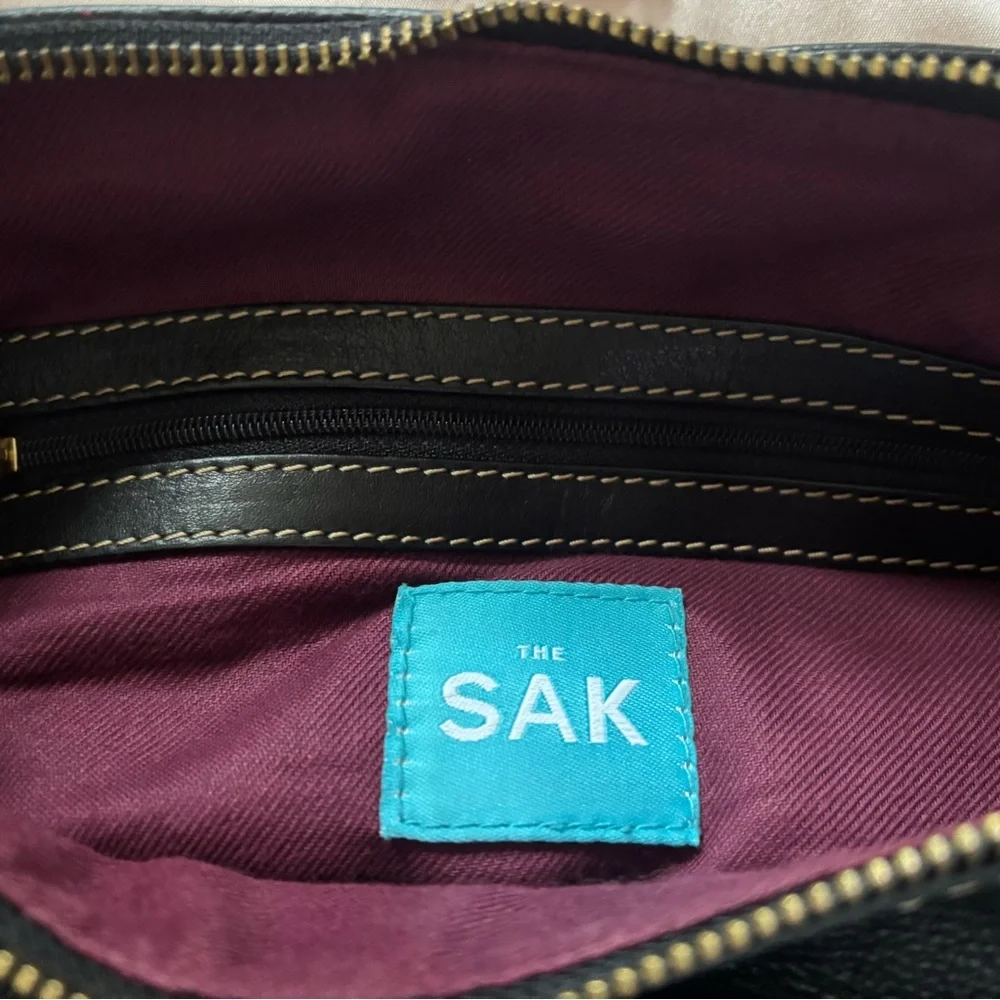 ⭐️THE SAK BLACK GENUINE LEATHER BOHO TOTE HOBO SHOULDER BAG HANDBAG PURSE⭐️